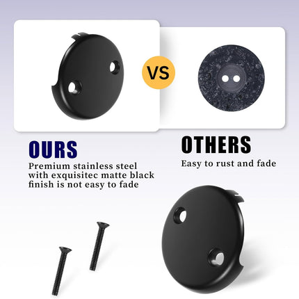 Bathtub Overflow Drain Cover 3-1/8 inch, Two Hole Tub Overflow Drain Cover, Bath Face Plate Bathtub with Screws for Most Standard Bath Tub Drains Black.