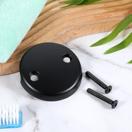 Bathtub Overflow Drain Cover 3-1/8 inch, Two Hole Tub Overflow Drain Cover, Bath Face Plate Bathtub with Screws for Most Standard Bath Tub Drains Black.
