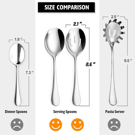 8-Piece Serving Set - Includes 4 Spoons and 4 Slotted Spoons, 18/8 Stainless Steel Buffet Utensils - Mirror Polished, Dishwasher Safe, 8.6-Inch.