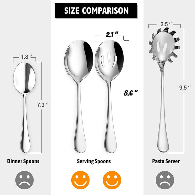 8-Piece Serving Set - Includes 4 Spoons and 4 Slotted Spoons, 18/8 Stainless Steel Buffet Utensils - Mirror Polished, Dishwasher Safe, 8.6-Inch.