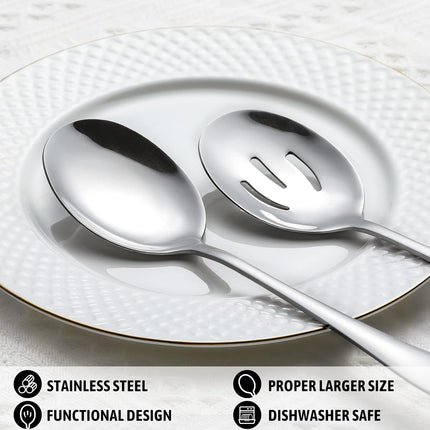 8-Piece Serving Set - Includes 4 Spoons and 4 Slotted Spoons, 18/8 Stainless Steel Buffet Utensils - Mirror Polished, Dishwasher Safe, 8.6-Inch.