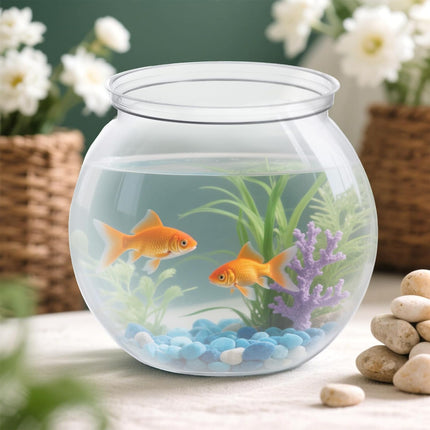 Mini Plastic Fish Bowl 27 oz Decorative Small Fishbowl, Aquarium Fish Bowls Unbreakable Heavy Duty Bowl for Centerpiece Vases, Party Decorations, Pack of 1.