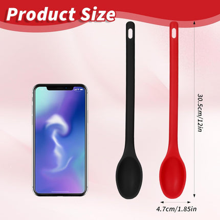 2Pcs Long Spoons for Stirring,Shimmeroo Mixing Spoons for Cooking Long Stirring Spoon for Baking Serving Stir Spoon (Red & Black).