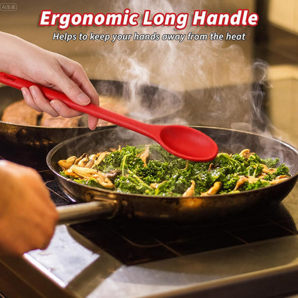 2Pcs Long Spoons for Stirring,Shimmeroo Mixing Spoons for Cooking Long Stirring Spoon for Baking Serving Stir Spoon (Red & Black).