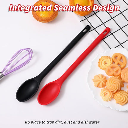 2Pcs Long Spoons for Stirring,Shimmeroo Mixing Spoons for Cooking Long Stirring Spoon for Baking Serving Stir Spoon (Red & Black).