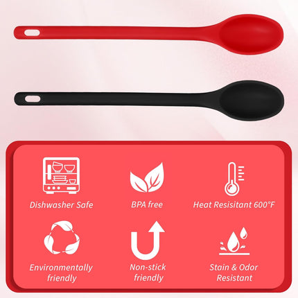 2Pcs Long Spoons for Stirring,Shimmeroo Mixing Spoons for Cooking Long Stirring Spoon for Baking Serving Stir Spoon (Red & Black).