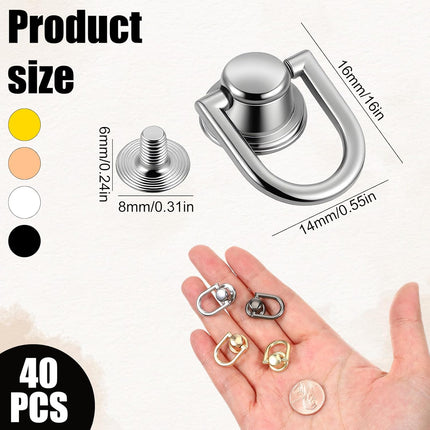 40 Pcs D Rings for Purse, Small Stud Screw Rivets for Leather Crafting, Versatile Purse Rotatable D Ring Stud, Wallet Crossbody Conversion Kit (Black+Silver+Gold+Light Gold).
