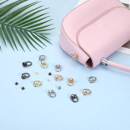 40 Pcs D Rings for Purse, Small Stud Screw Rivets for Leather Crafting, Versatile Purse Rotatable D Ring Stud, Wallet Crossbody Conversion Kit (Black+Silver+Gold+Light Gold).