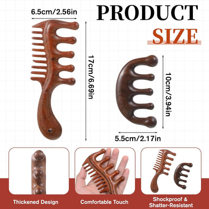 Vin Beauty 2 Pcs Wooden Scalp Massager Comb, Wood Scalp Massager 2 in 1 Wide Fine Tooth with Handle for Hair Growth for Curls Women Men Detangles Long Thick Wet Dry Head Anti-Static Care Relief.