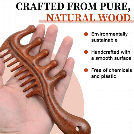 Vin Beauty 2 Pcs Wooden Scalp Massager Comb, Wood Scalp Massager 2 in 1 Wide Fine Tooth with Handle for Hair Growth for Curls Women Men Detangles Long Thick Wet Dry Head Anti-Static Care Relief.