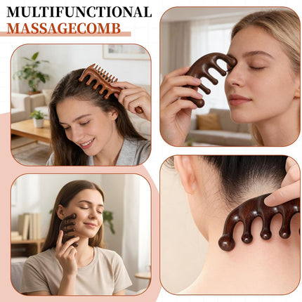 Vin Beauty 2 Pcs Wooden Scalp Massager Comb, Wood Scalp Massager 2 in 1 Wide Fine Tooth with Handle for Hair Growth for Curls Women Men Detangles Long Thick Wet Dry Head Anti-Static Care Relief.