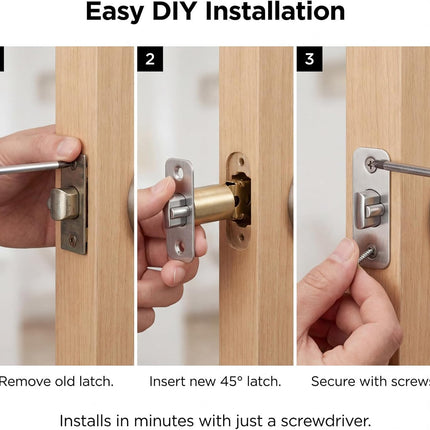 Adjustable Deadlatch 2-3/8''(60mm) or 2-3/4''(70mm), Adjustable Door Latch Entry Door Lock 45° Turning Angle Replacement Part Latch and Strike with Dust Box, Universal Smart Doors Lock Deadlatch.