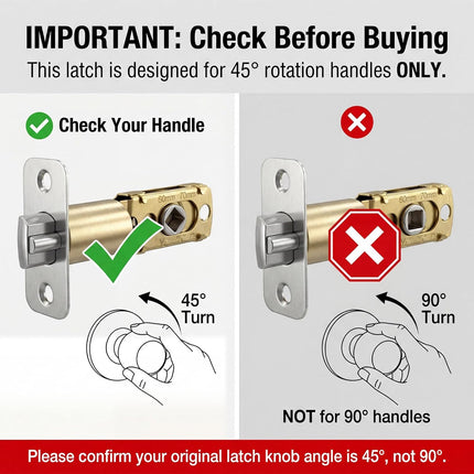 Adjustable Deadlatch 2-3/8''(60mm) or 2-3/4''(70mm), Adjustable Door Latch Entry Door Lock 45° Turning Angle Replacement Part Latch and Strike with Dust Box, Universal Smart Doors Lock Deadlatch.