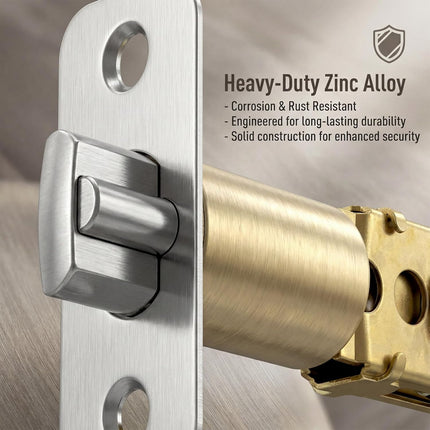 Adjustable Deadlatch 2-3/8''(60mm) or 2-3/4''(70mm), Adjustable Door Latch Entry Door Lock 45° Turning Angle Replacement Part Latch and Strike with Dust Box, Universal Smart Doors Lock Deadlatch.