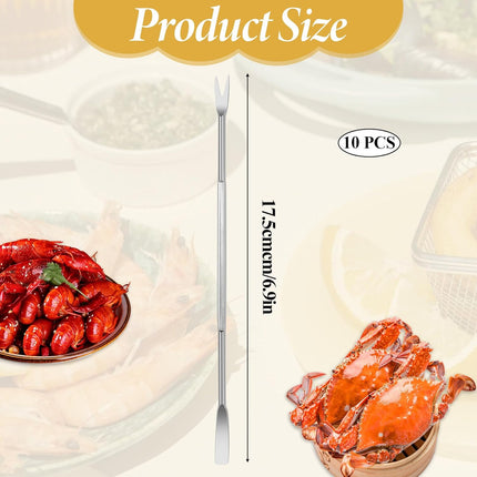 Stainless Steel Seafood Tools - 8 Piece Set, Lobster & Crab Picks, Oyster & Escargot Forks, Silver Crab Picking Tools for Kitchen & Picnic.