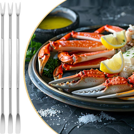 Stainless Steel Seafood Tools - 8 Piece Set, Lobster & Crab Picks, Oyster & Escargot Forks, Silver Crab Picking Tools for Kitchen & Picnic.
