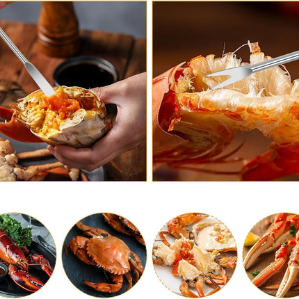 Stainless Steel Seafood Tools - 8 Piece Set, Lobster & Crab Picks, Oyster & Escargot Forks, Silver Crab Picking Tools for Kitchen & Picnic.