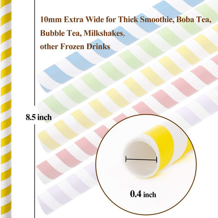 100 Pack, Extra Wide Paper Smoothie, Boba Straws - 10 mm Wide Biodegradable Straws for Bubble Tea (Tapioca, Boba Pearls), Milkshakes, Jumbo Drinks - Shower, Wedding Party Supplies Decorations.
