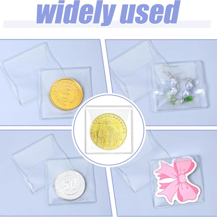 50 Pack Plastic Coin Sleeves, 2.1 x 2.1 Inch Clear Plastic Coin Protectors Small Pouches for Coins Holder Storage Individual Coins Holders for Currency Bills Collectors.