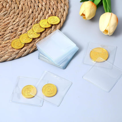 50 Pack Plastic Coin Sleeves, 2.1 x 2.1 Inch Clear Plastic Coin Protectors Small Pouches for Coins Holder Storage Individual Coins Holders for Currency Bills Collectors.