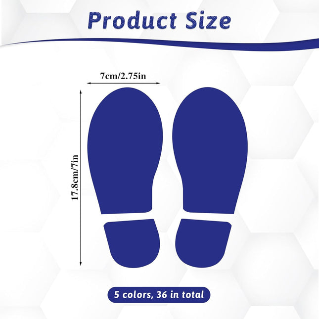 18 Pairs Colorful Floor Decals - Size Shoes Footprints for Classroom & Office - Guide Directions.