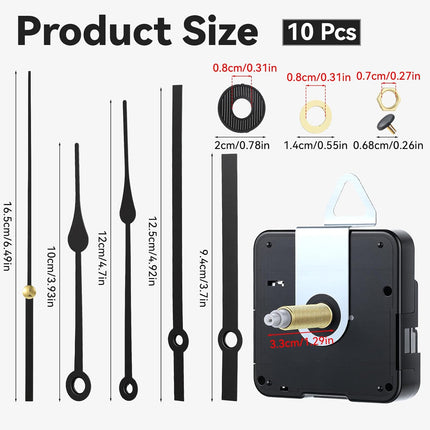 Long Shaft Clock Mechanism 31 mm Long Shaft Clock Movement Replacement, DIY Wall Clocks Movement Mechanism Clocks Repair Kit for DIY Repair with 2 Pairs Pointer Hands, Silent Sweep Seconds Movements.