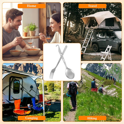 Titanium Spork Titanium Fork Spoon Set Camping Utensils, Ultralight Backpacking Utensils, Travel Cutlery Set, Heat-Resistant & Rustproof, Hiking Survival Gear.