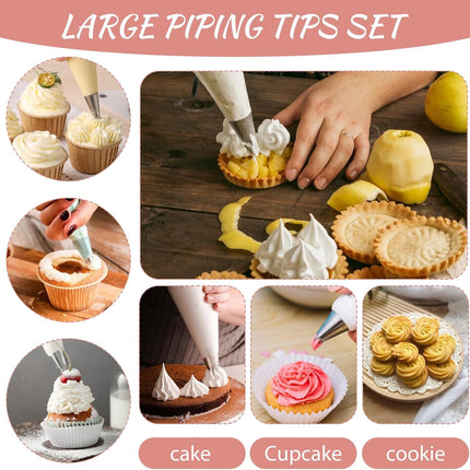 8 Pcs Large Piping Tips Set, Stainless Steel Cake Decorating Tips Set with 10pcs Piping Bag Pastry Cake Decorating Tip Baking Tools for Baking Cupcakes Decoration.