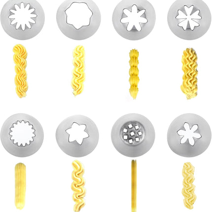 8 Pcs Large Piping Tips Set, Stainless Steel Cake Decorating Tips Set with 10pcs Piping Bag Pastry Cake Decorating Tip Baking Tools for Baking Cupcakes Decoration.
