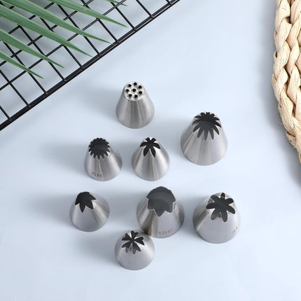 8 Pcs Large Piping Tips Set, Stainless Steel Cake Decorating Tips Set with 10pcs Piping Bag Pastry Cake Decorating Tip Baking Tools for Baking Cupcakes Decoration.