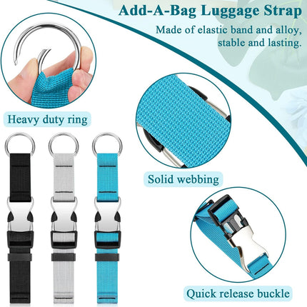Amylove 3 Pcs Add a Bag Luggage Straps Gripper Heavy Duty Jacket Valises Strap for Travel Belt with Buckle Adjustable Baggage.