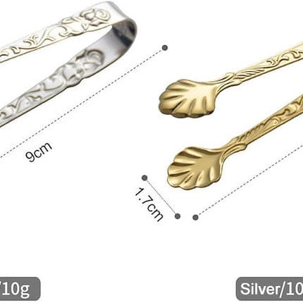 Gold Mini Serving Tongs, Vintage Rose Relief Handle Ice Cube Clips Sugar Tongs, Stainless Steel Sugar Cube Tongs, for Tea Coffee Appetizers Desserts Sugar Tongs.