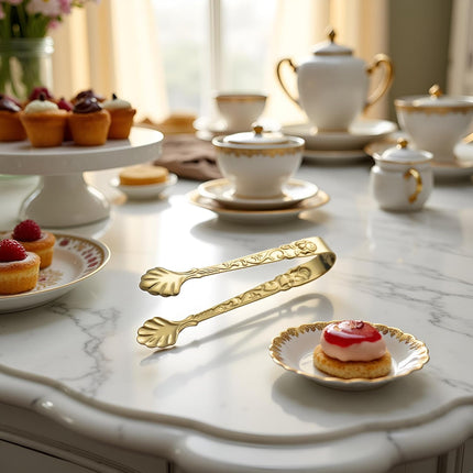 Gold Mini Serving Tongs, Vintage Rose Relief Handle Ice Cube Clips Sugar Tongs, Stainless Steel Sugar Cube Tongs, for Tea Coffee Appetizers Desserts Sugar Tongs.