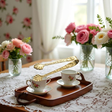 Gold Mini Serving Tongs, Vintage Rose Relief Handle Ice Cube Clips Sugar Tongs, Stainless Steel Sugar Cube Tongs, for Tea Coffee Appetizers Desserts Sugar Tongs.