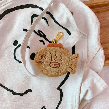 1Pc Brown Cute Plush Coin Purse Keychain, Mini Wrist Purse Bag, Japanese Creative Adjustable Soft Taiyaki Coin Pendant With Zipper Plush Pouch for Girl Women's Coin Purses and Pouches, Fish.