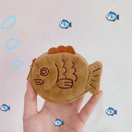 1Pc Brown Cute Plush Coin Purse Keychain, Mini Wrist Purse Bag, Japanese Creative Adjustable Soft Taiyaki Coin Pendant With Zipper Plush Pouch for Girl Women's Coin Purses and Pouches, Fish.