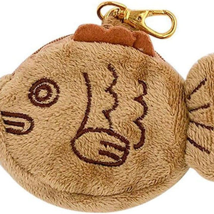 1Pc Brown Cute Plush Coin Purse Keychain, Mini Wrist Purse Bag, Japanese Creative Adjustable Soft Taiyaki Coin Pendant With Zipper Plush Pouch for Girl Women's Coin Purses and Pouches, Fish.