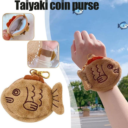 1Pc Brown Cute Plush Coin Purse Keychain, Mini Wrist Purse Bag, Japanese Creative Adjustable Soft Taiyaki Coin Pendant With Zipper Plush Pouch for Girl Women's Coin Purses and Pouches, Fish.