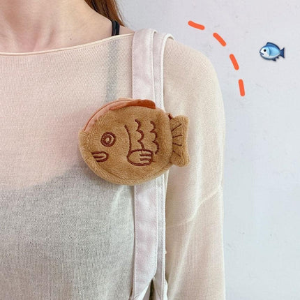 1Pc Brown Cute Plush Coin Purse Keychain, Mini Wrist Purse Bag, Japanese Creative Adjustable Soft Taiyaki Coin Pendant With Zipper Plush Pouch for Girl Women's Coin Purses and Pouches, Fish.