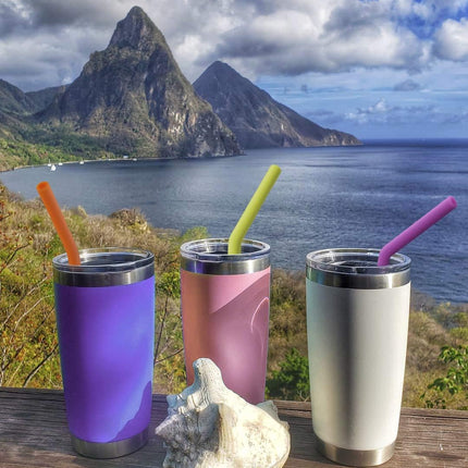 Reusable Silicone Straws, Long Flexible Silicone Drinking Straws with Cleaning Brushes for 30 oz Tumblers - 10 Pieces - BPA-Free - No Rubber Taste.