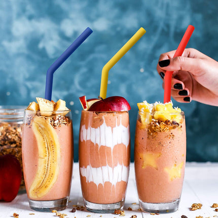 Reusable Silicone Straws, Long Flexible Silicone Drinking Straws with Cleaning Brushes for 30 oz Tumblers - 10 Pieces - BPA-Free - No Rubber Taste.