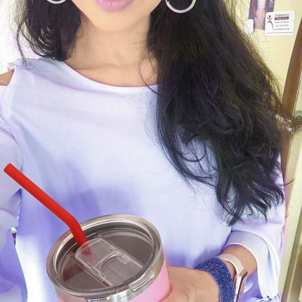 Reusable Silicone Straws, Long Flexible Silicone Drinking Straws with Cleaning Brushes for 30 oz Tumblers - 10 Pieces - BPA-Free - No Rubber Taste.
