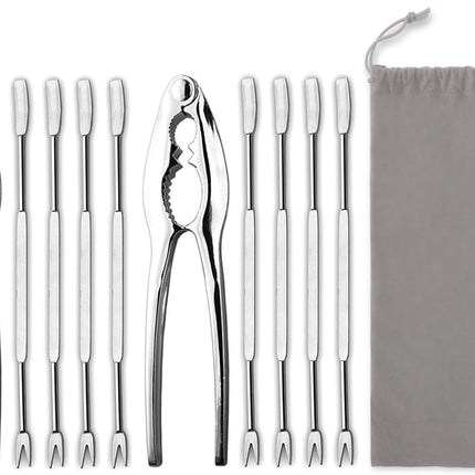 Lobster Crackers and Picks Set, 10-Piece Crab Leg Cracker Tools - Stainless Steel Seafood Crackers & Forks Nut Cracker Set - Dishwasher Safe.