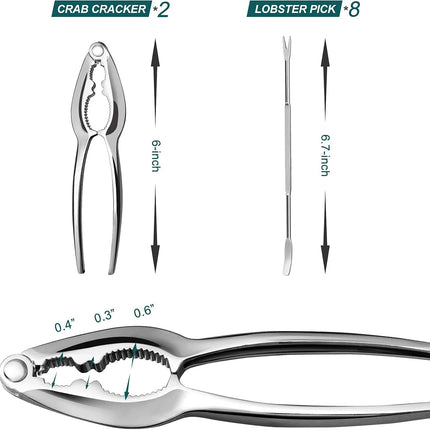 Lobster Crackers and Picks Set, 10-Piece Crab Leg Cracker Tools - Stainless Steel Seafood Crackers & Forks Nut Cracker Set - Dishwasher Safe.