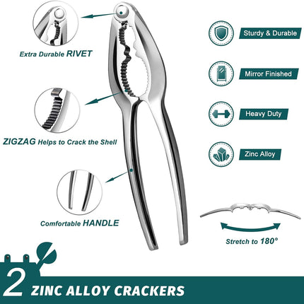Lobster Crackers and Picks Set, 10-Piece Crab Leg Cracker Tools - Stainless Steel Seafood Crackers & Forks Nut Cracker Set - Dishwasher Safe.