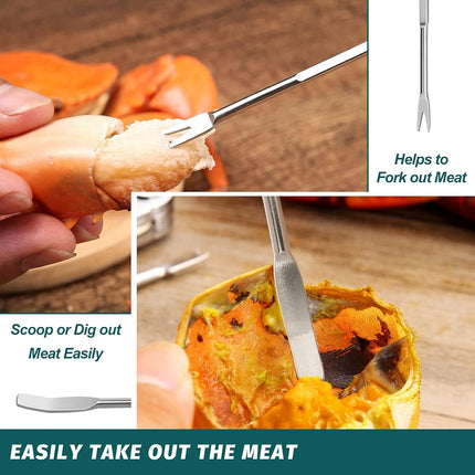 Lobster Crackers and Picks Set, 10-Piece Crab Leg Cracker Tools - Stainless Steel Seafood Crackers & Forks Nut Cracker Set - Dishwasher Safe.