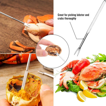 4-Person Seafood Tools Set includes 2 Crab Crackers, 4 Lobster Shellers, 4 Crab Leg Forks/Picks and 1 Seafood Scissors - Nut Cracker Set.