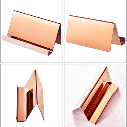 Maxdot Rose Gold Business Card Holders Stainless Steel Name Cards Display Stand Desktop Rack Organizer for Office Home Desk Accessories.