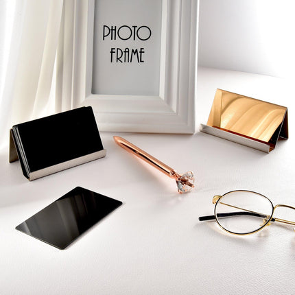 Maxdot Rose Gold Business Card Holders Stainless Steel Name Cards Display Stand Desktop Rack Organizer for Office Home Desk Accessories.