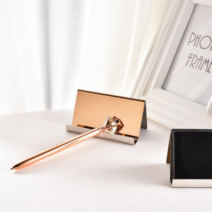 Maxdot Rose Gold Business Card Holders Stainless Steel Name Cards Display Stand Desktop Rack Organizer for Office Home Desk Accessories.